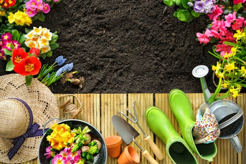 Well-maintained garden paths and plant beds in Swiss Cottage